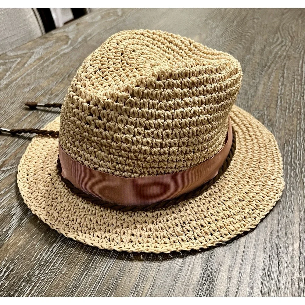 Vintage Women's Tommy Hilfiger‎ Straw Fedora Hat Summer Beach Vacation Resort